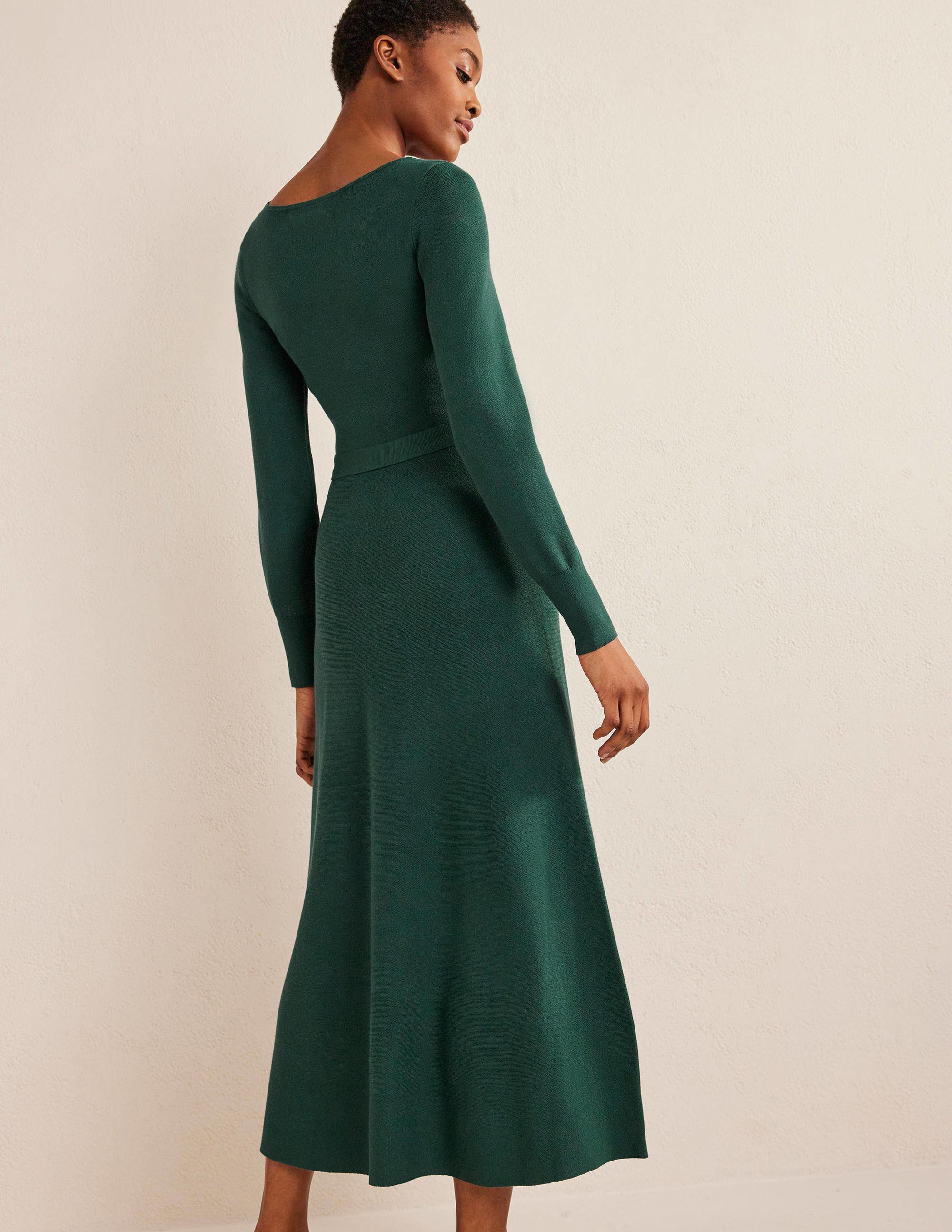 Robe midi avec encolure en cœur-Émeraude nocturne - Image 3
