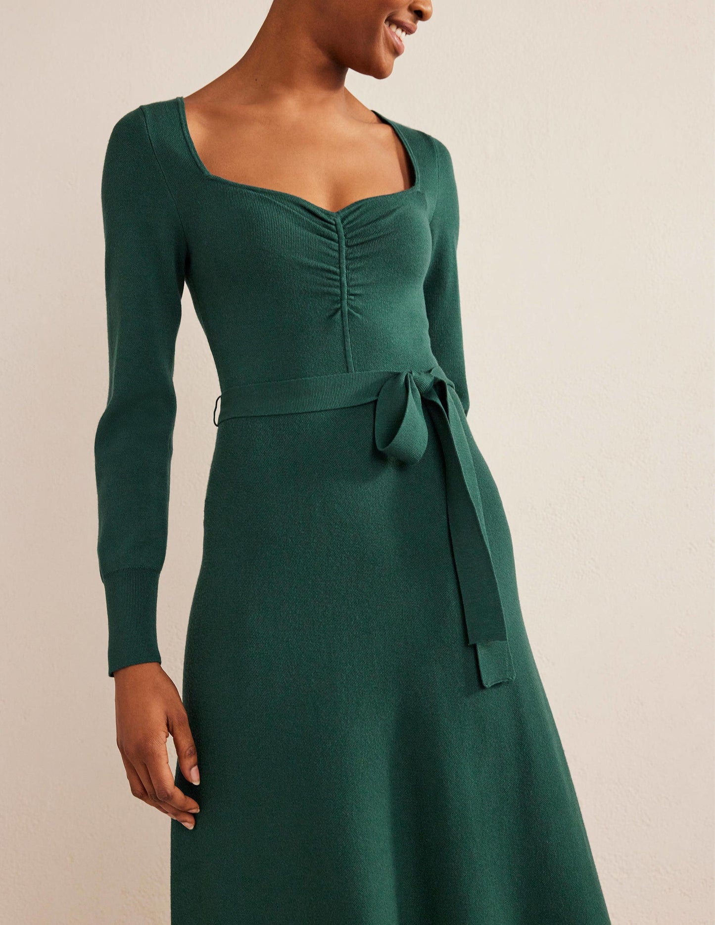 Midikleid mit Herzausschnitt-Dunkles Smaragdgrün