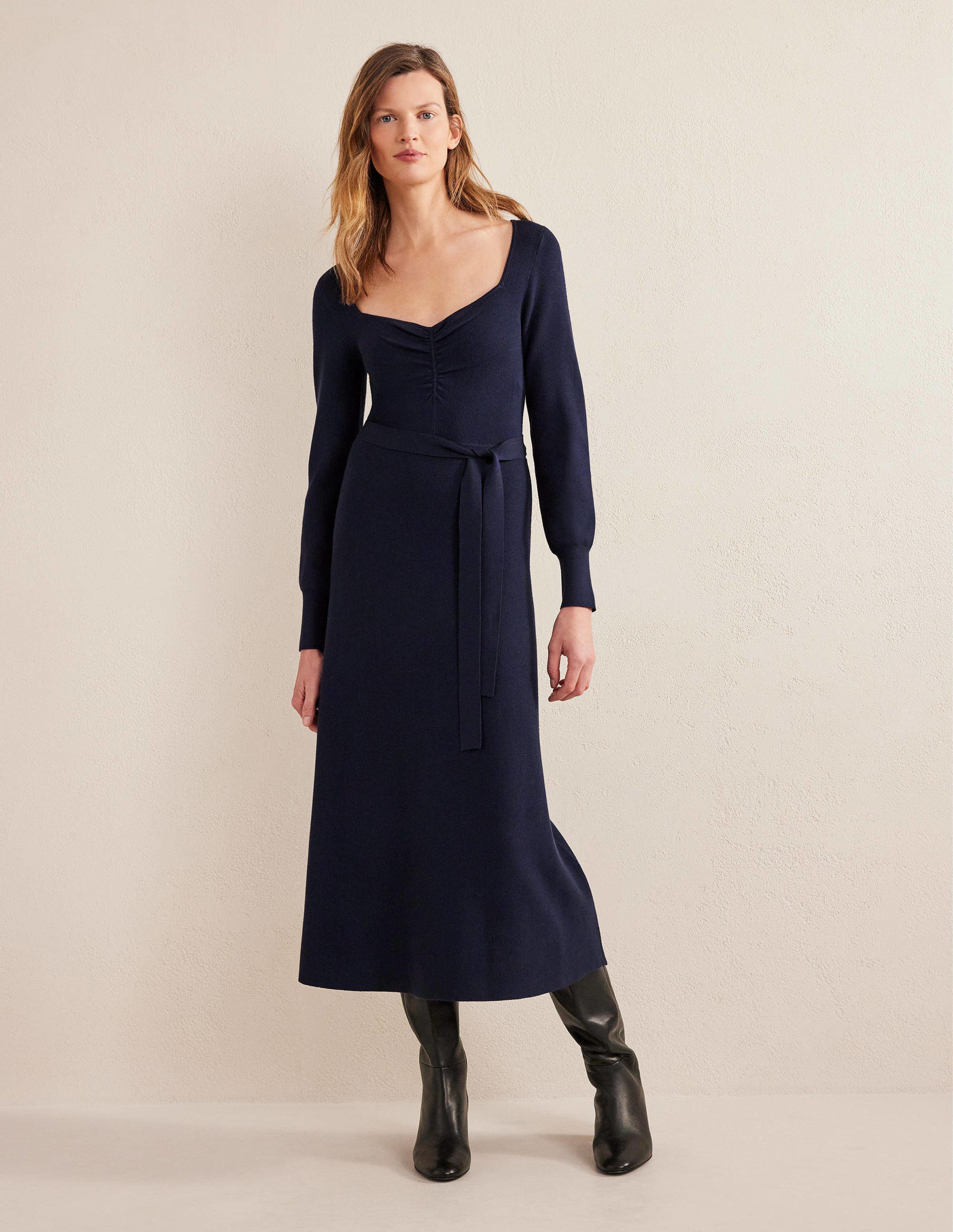 Sweetheart Midi Knitted Dress-Navy - Image 1