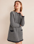 Gestricktes Jacquard-Minikleid-Schwarz/Navy/Naturweiß, Kariert