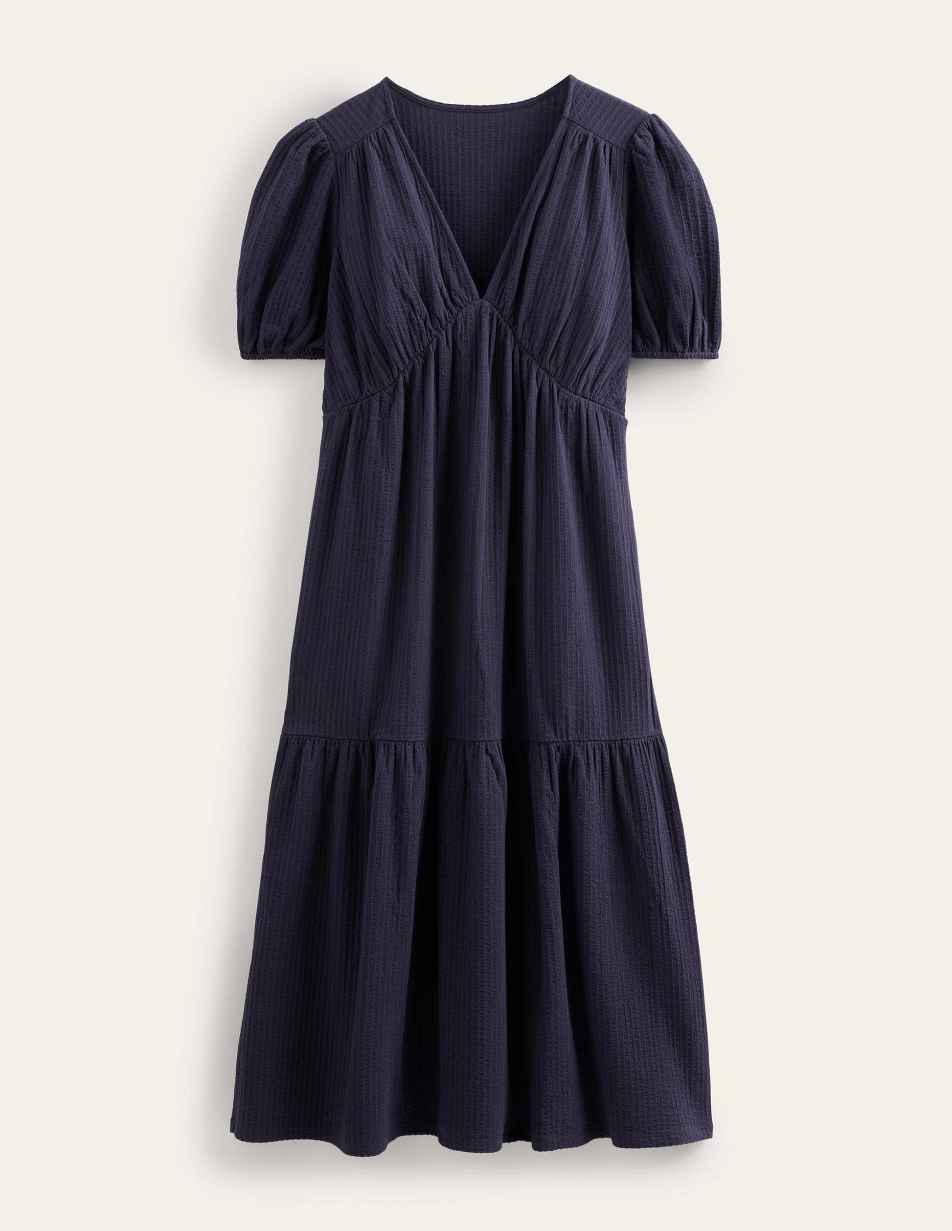 Robe midi en jersey seersucker-Bleu marine-5