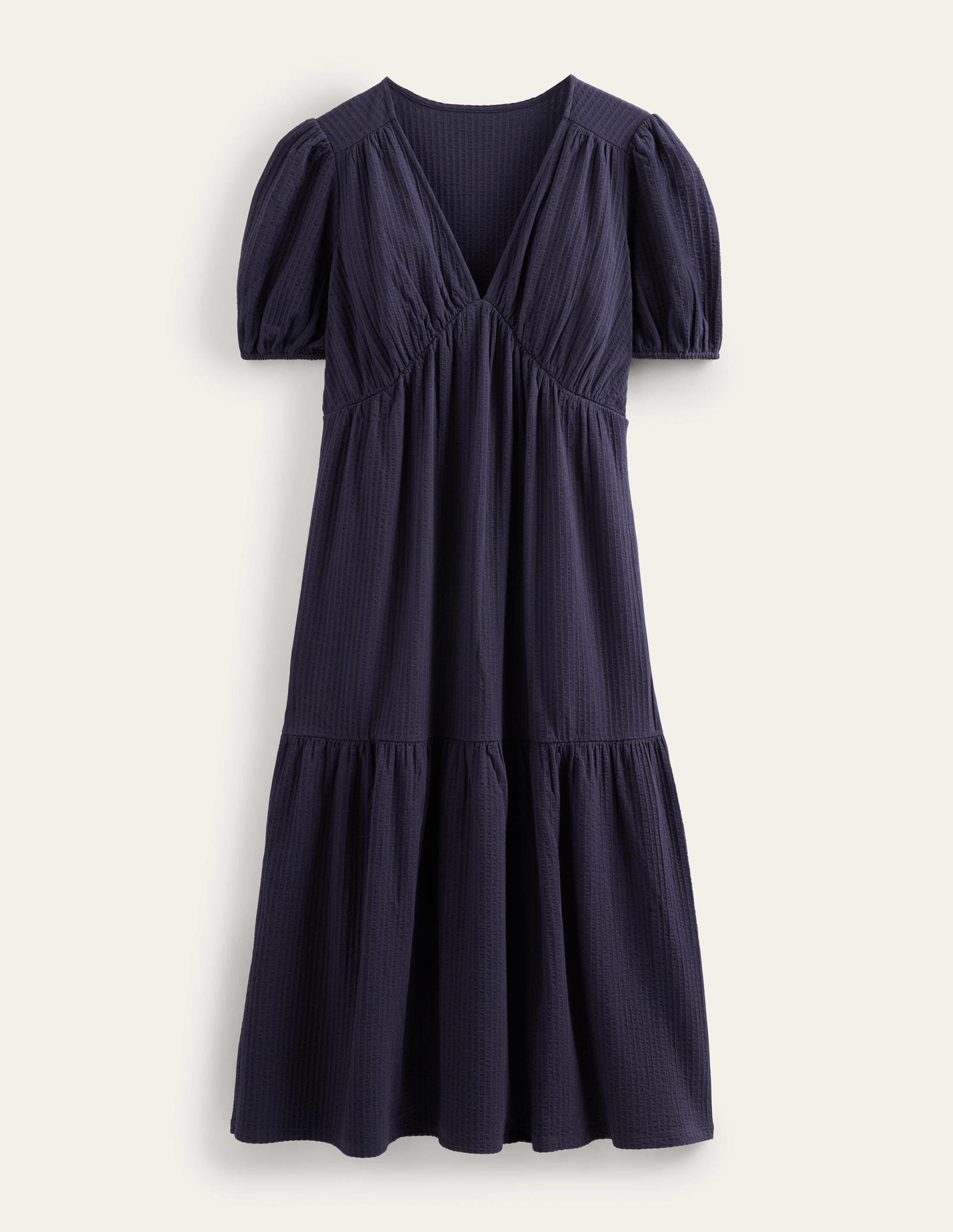 Robe midi en jersey seersucker-Bleu marine - Image 5