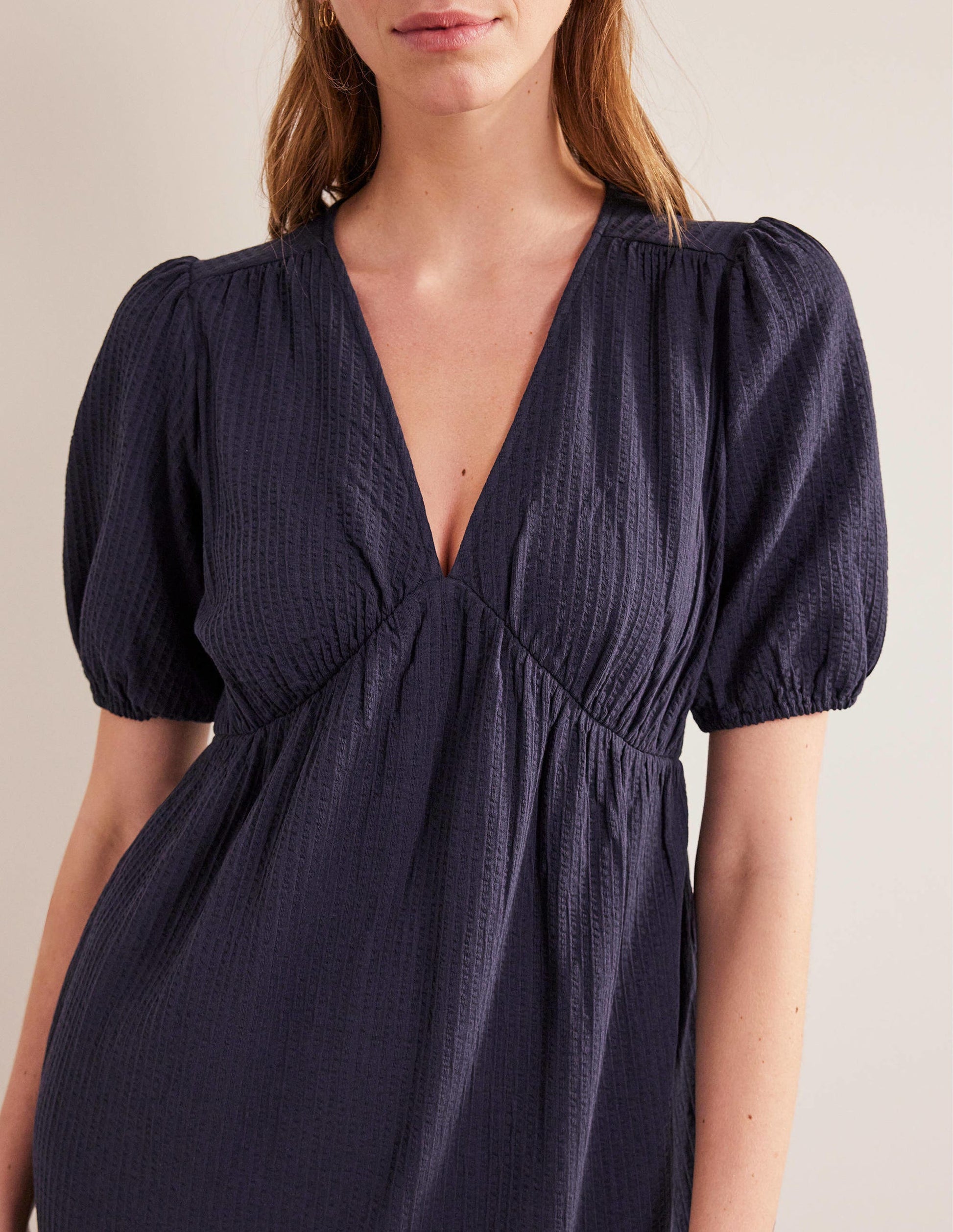 Robe midi en jersey seersucker-Bleu marine-2