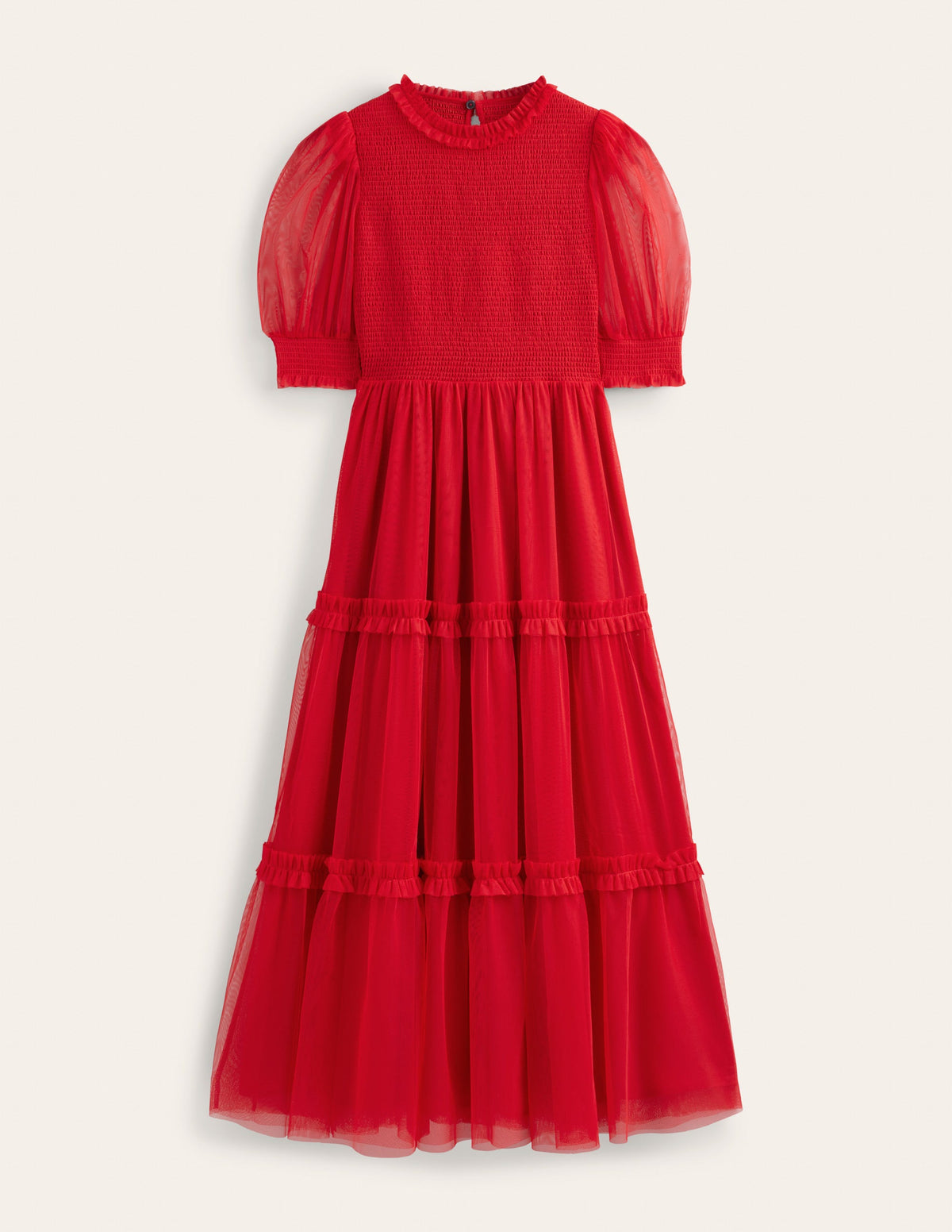 Maxikleid mit Smokdetails und Tüll-Dunkles Rosé - Image 5