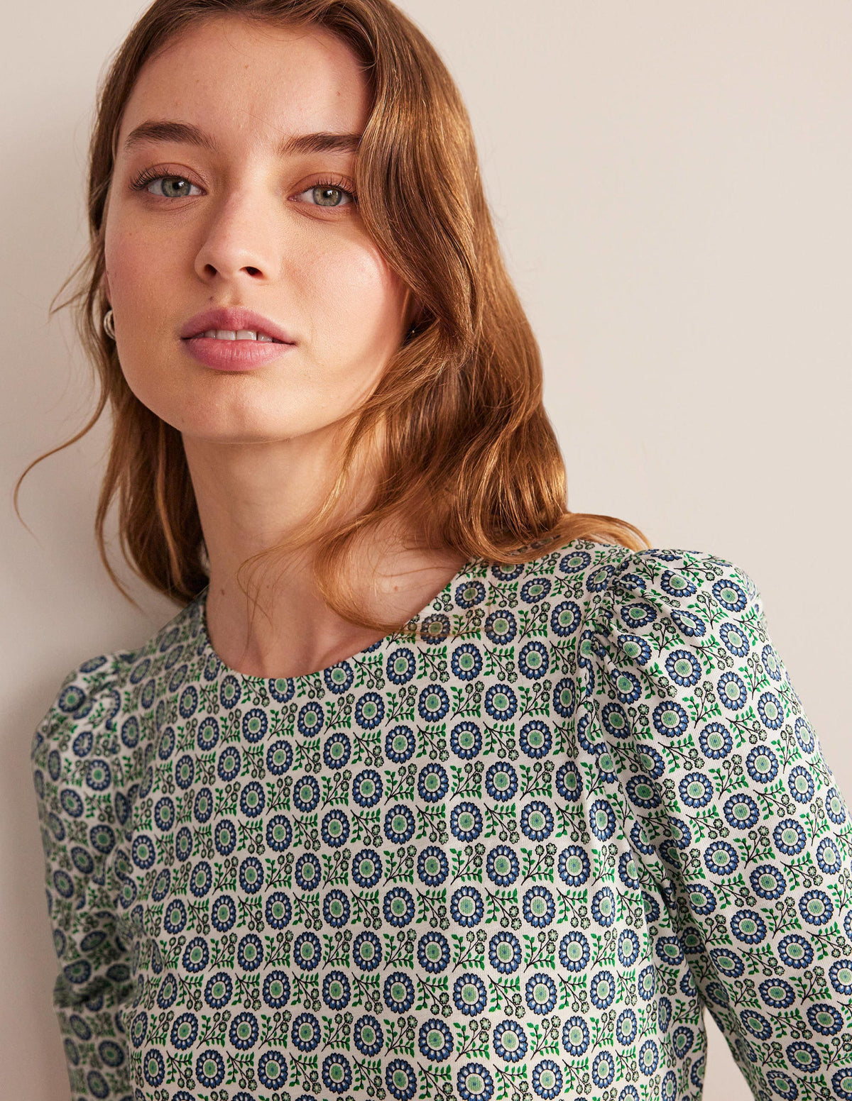 Jerseykleid mit Rundhalsausschnitt-Ägäisches Blau, Sonnenblumenzweig - Image 2