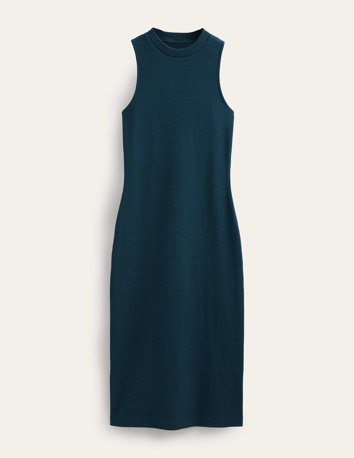 Rippstrick-Midikleid aus Jersey mit Racer-Ausschnitt-Tintenblau-5