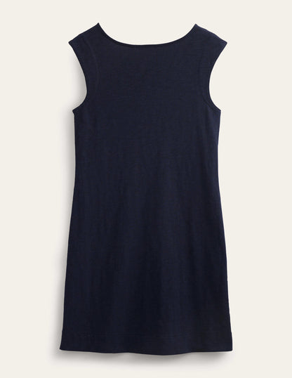 Ärmelloses Jersey-Etuikleid-Marineblau-5