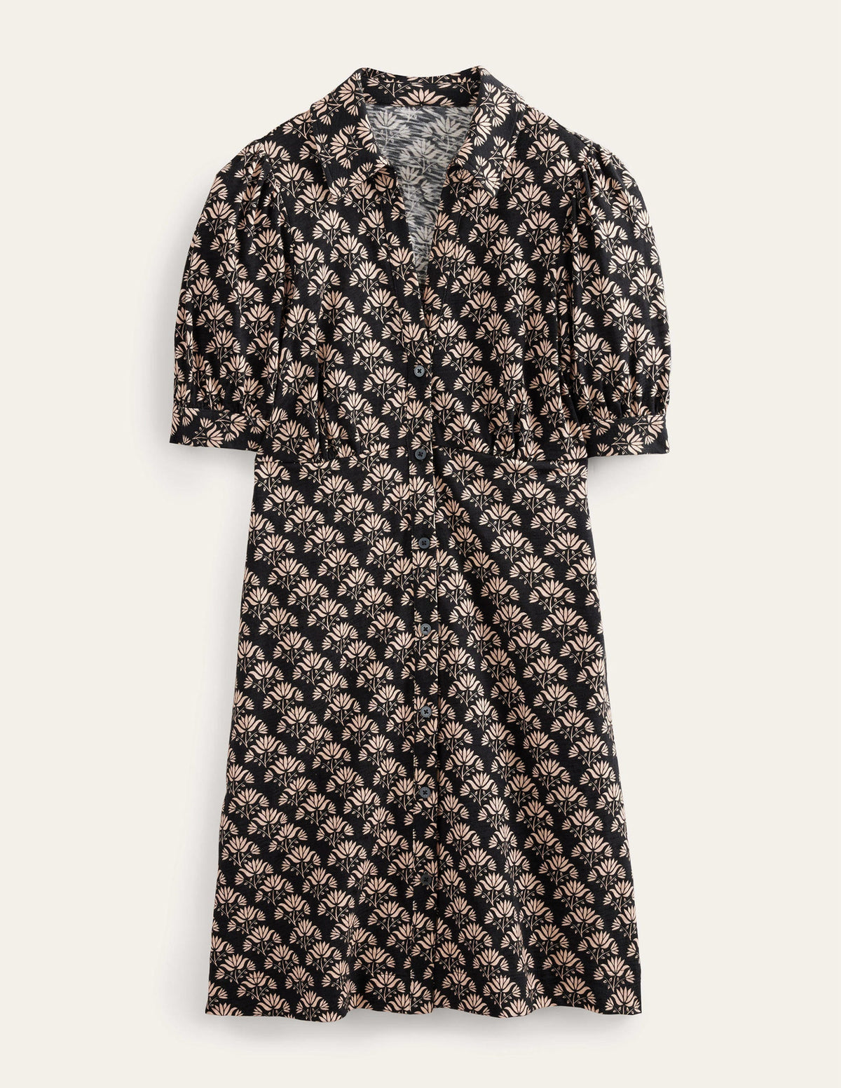 Minikleid mit Knopfleiste-Schwarz, Blumenstempel-6