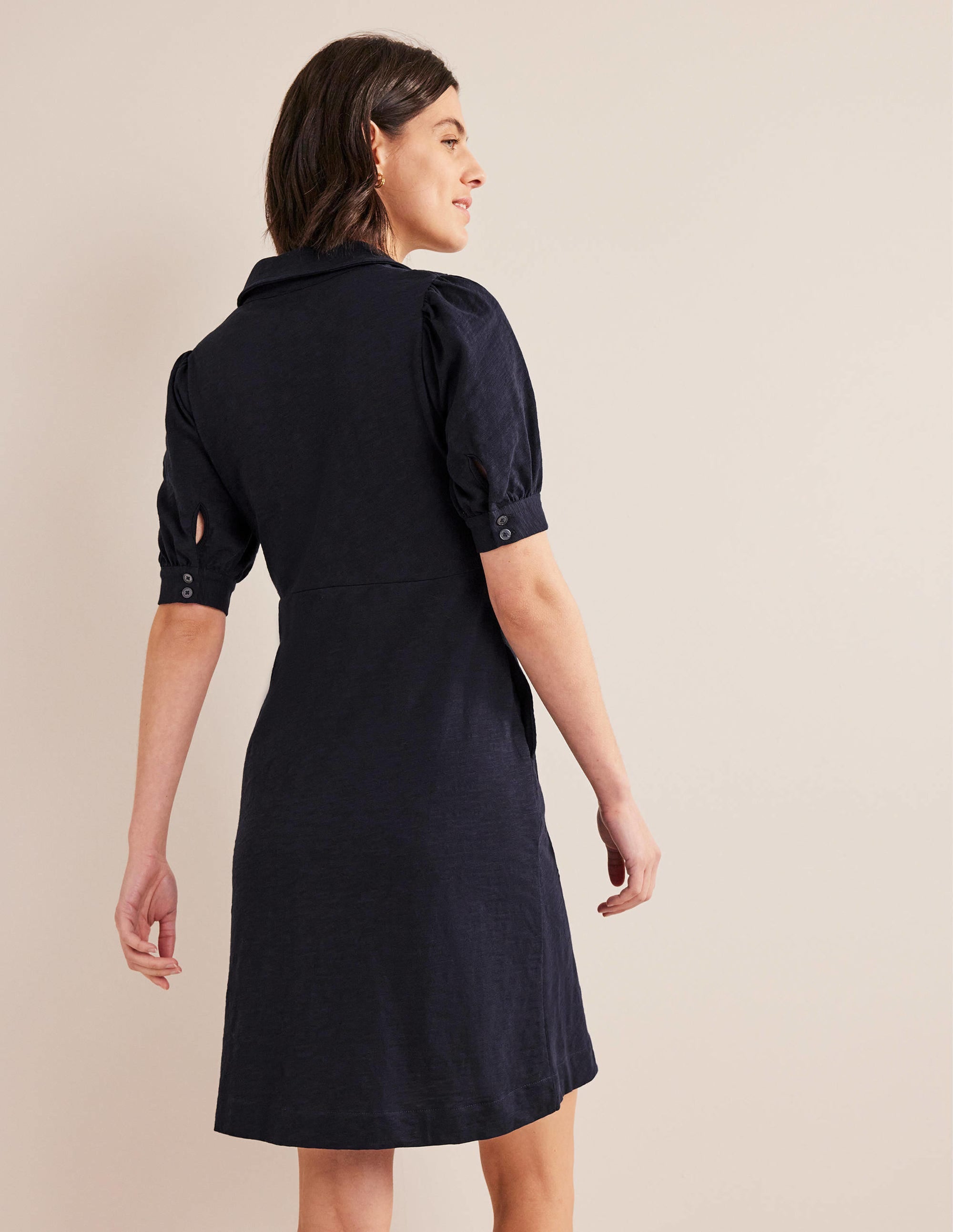 Mini-robe boutonnée style 40s-Bleu marine - Image 3
