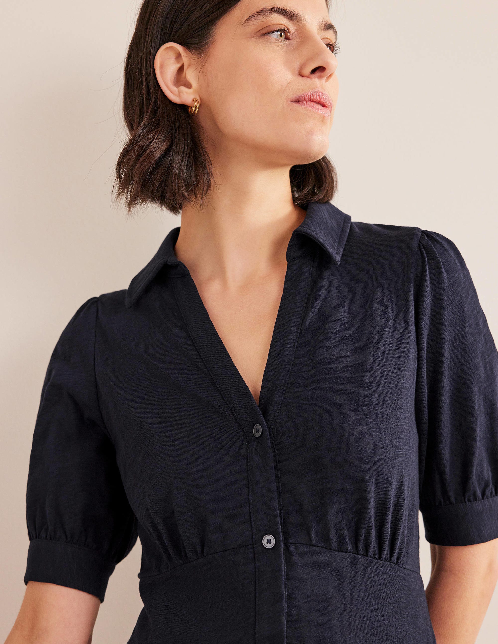 Mini-robe boutonnée style 40s-Bleu marine - Image 4