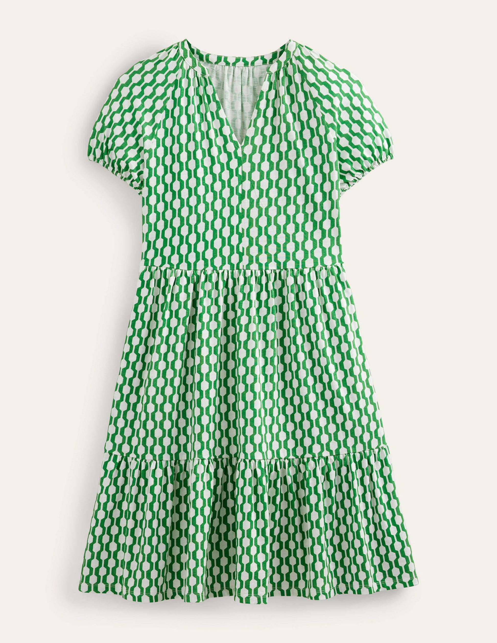 Jersey-Minikleid mit kurzen Ärmeln-Sattes Grün, Geometrisches Muster-5