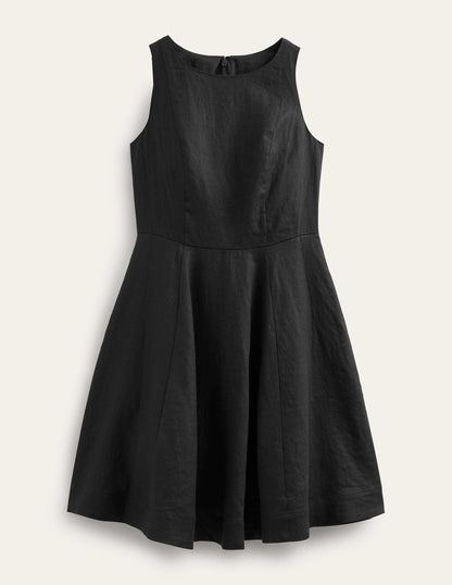 Ausgestelltes Minikleid aus Leinen-Schwarz-6