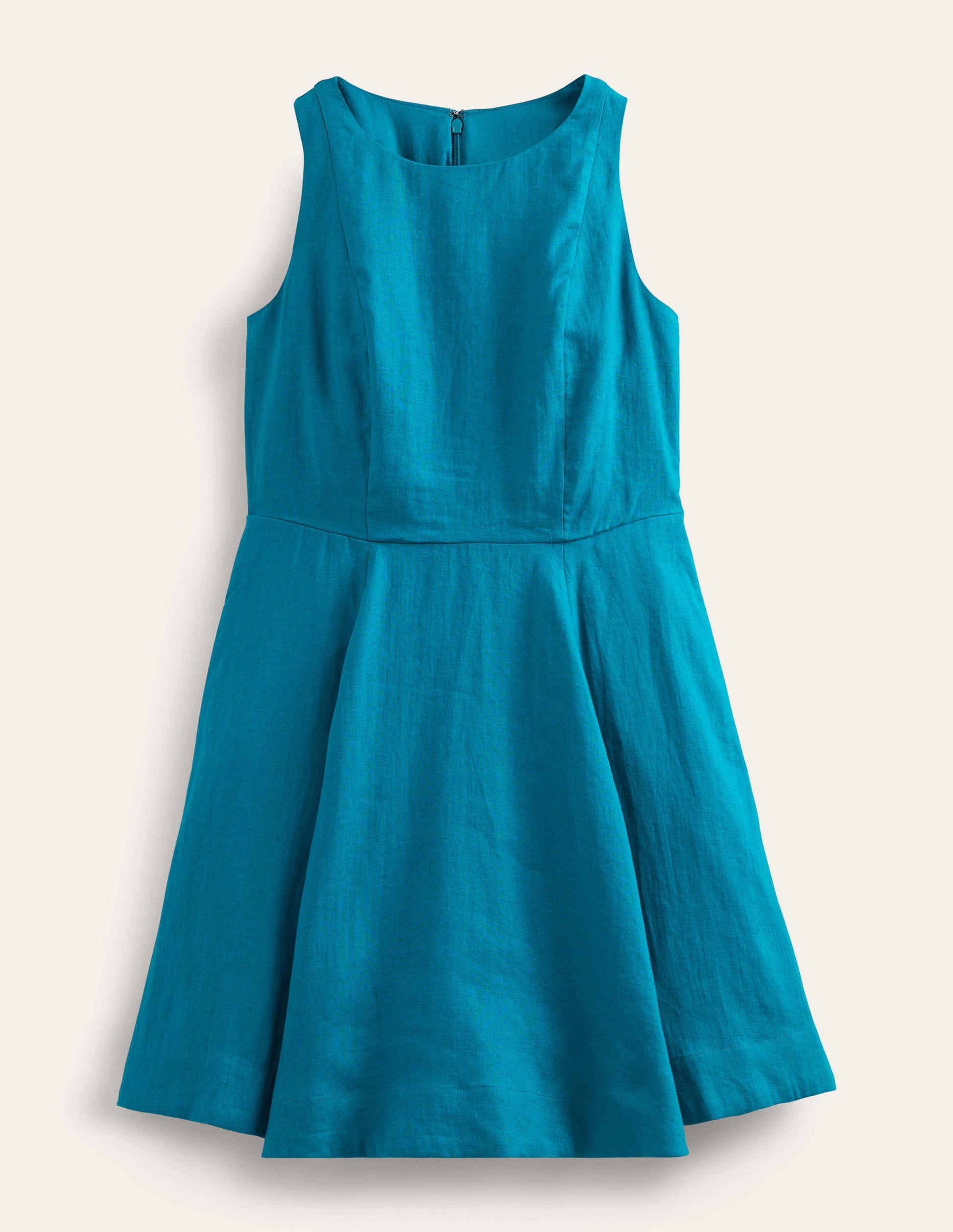 Ausgestelltes Minikleid aus Leinen-Petrol-8