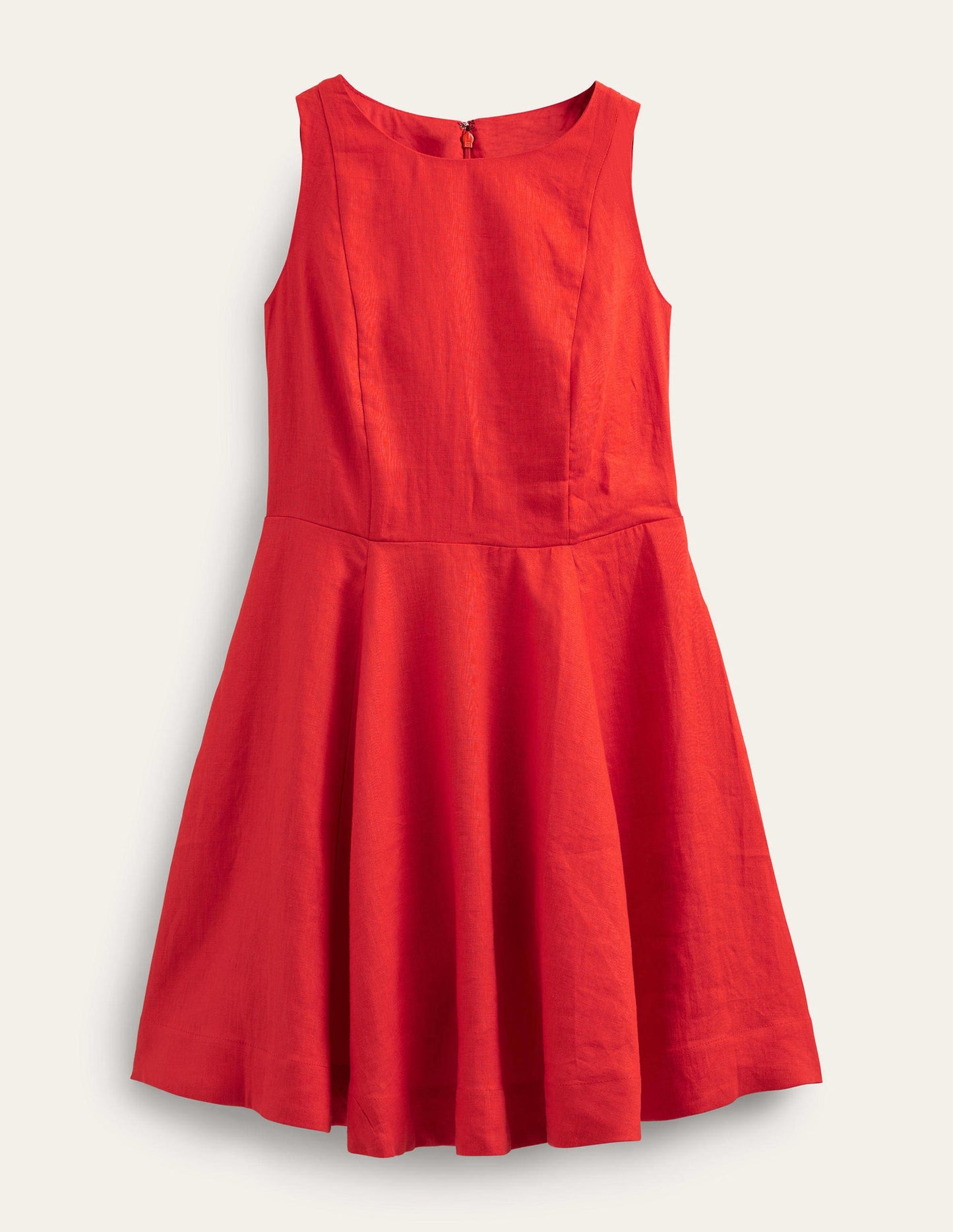 Ausgestelltes Minikleid aus Leinen-Zinnoberrot