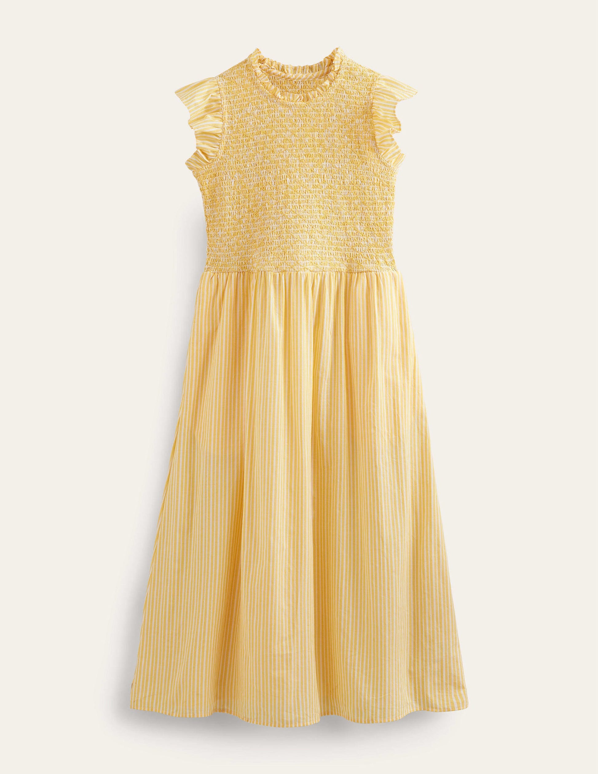 Smocked Bodice Midi Dress-Honeycomb, Leno Stripe-5