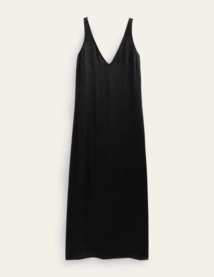 Satin-Maxikleid zum Hineinschlüpfen-Schwarz-5