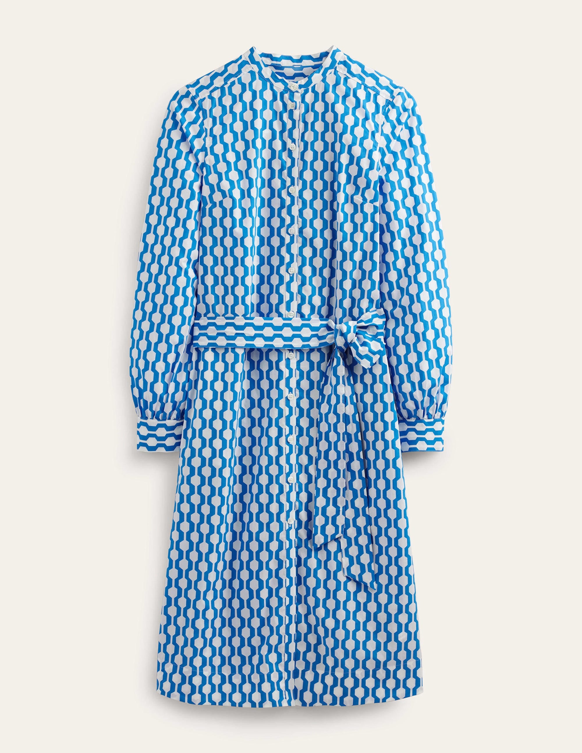 Midi-Hemdblusenkleid ohne Kragen-Marokkoblau, Geometrisches Muster - Image 6