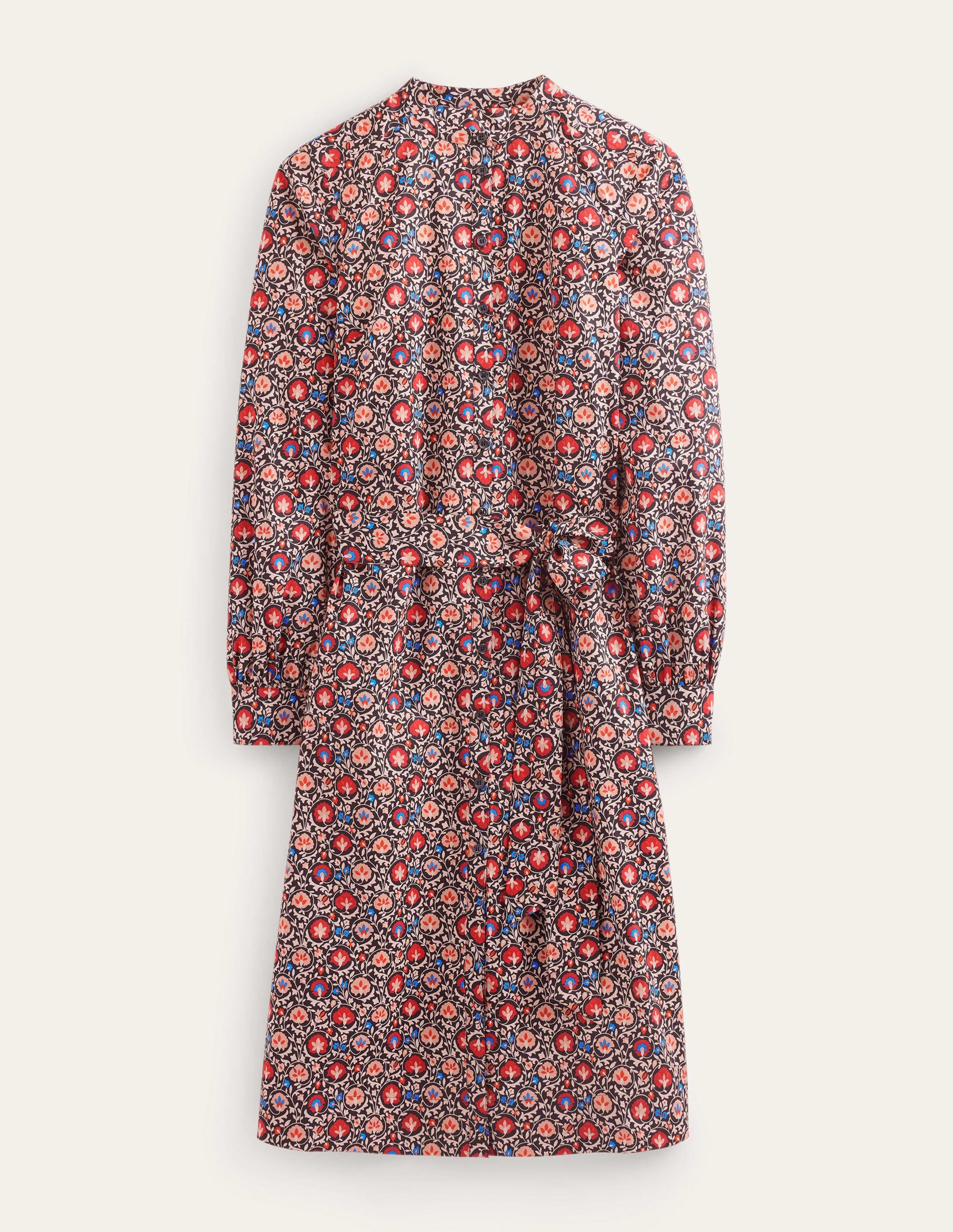 Collarless Midi Shirt Dress-Poinsettia, Enchanting Bloom - Image 5