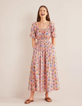 Scoop Neck Midi Dress-Dusty Pink, Spring Garden