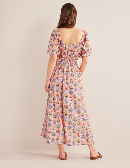 Midikleid mit Rundhalsausschnitt-Altrosa, Frühlingsgarten