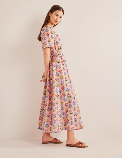 Midikleid mit Rundhalsausschnitt-Altrosa, Frühlingsgarten