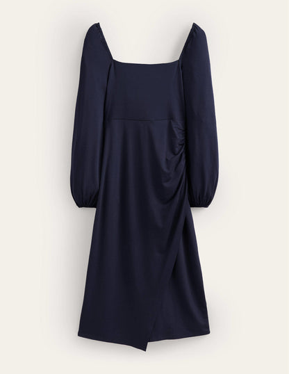 Jersey-Midikleid mit eckigem Ausschnitt-Marineblau-5
