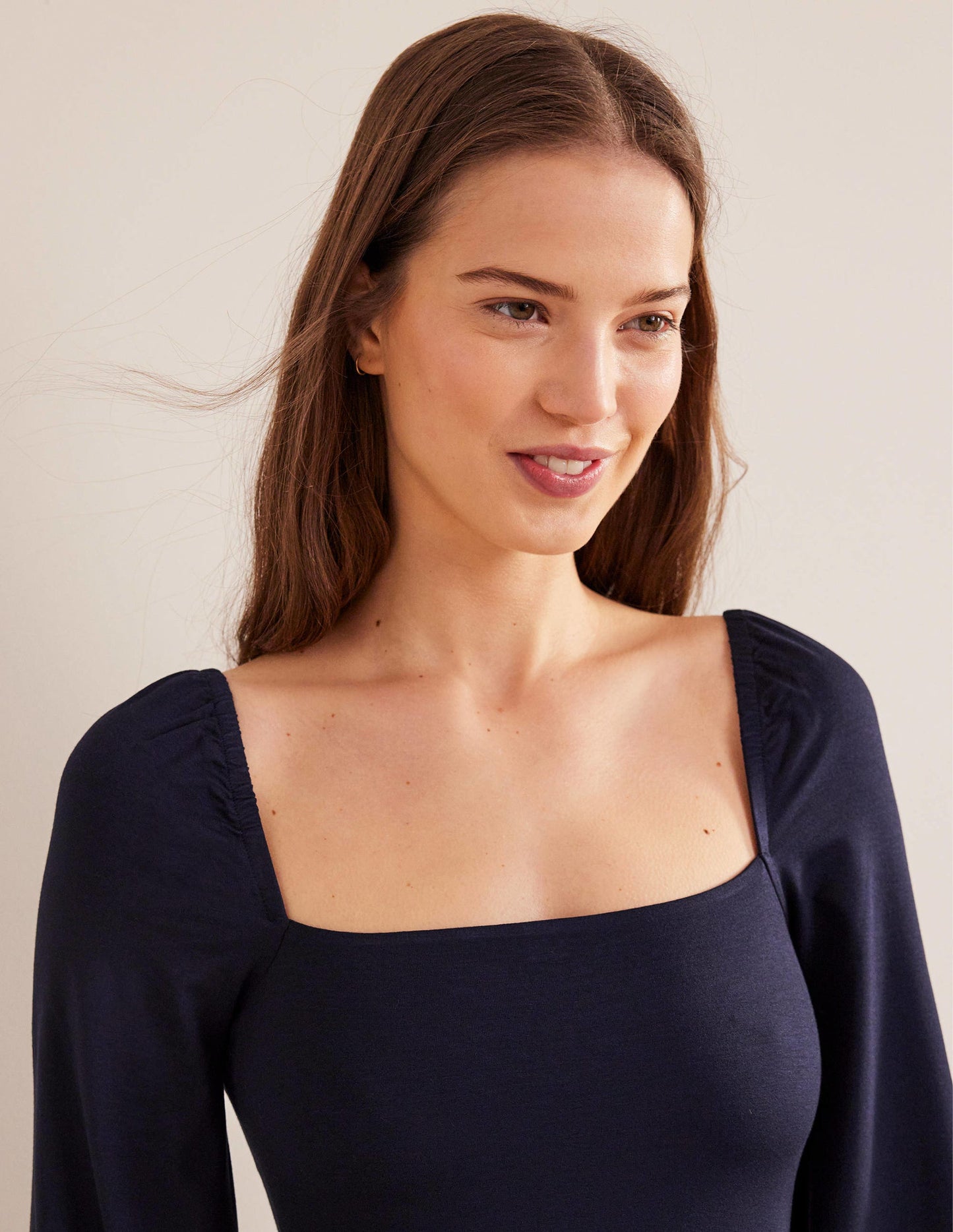 Jersey-Midikleid mit eckigem Ausschnitt-Marineblau