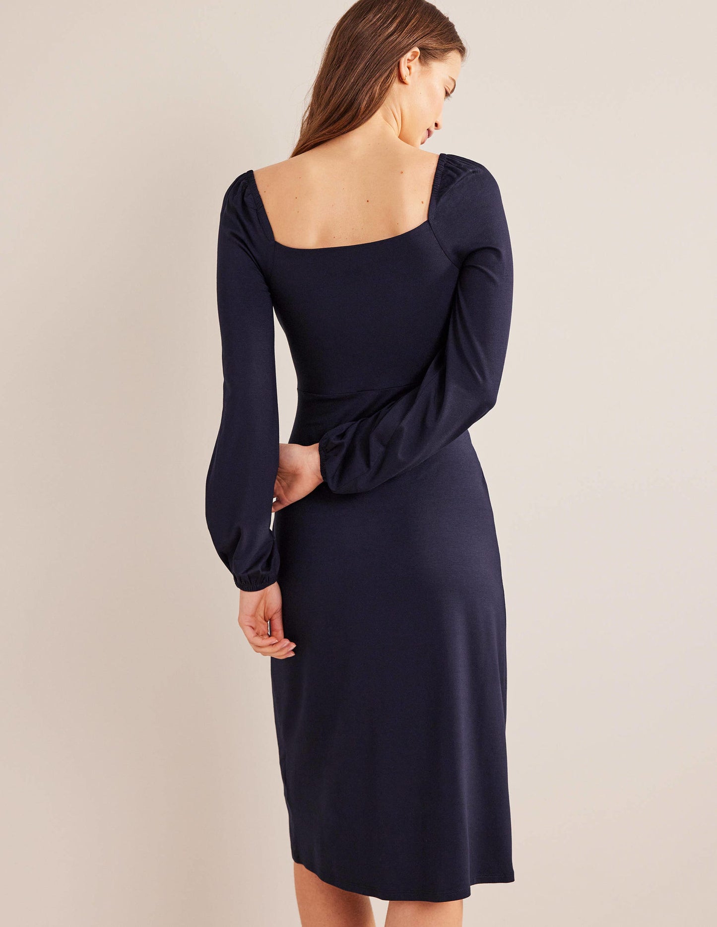 Jersey-Midikleid mit eckigem Ausschnitt-Marineblau