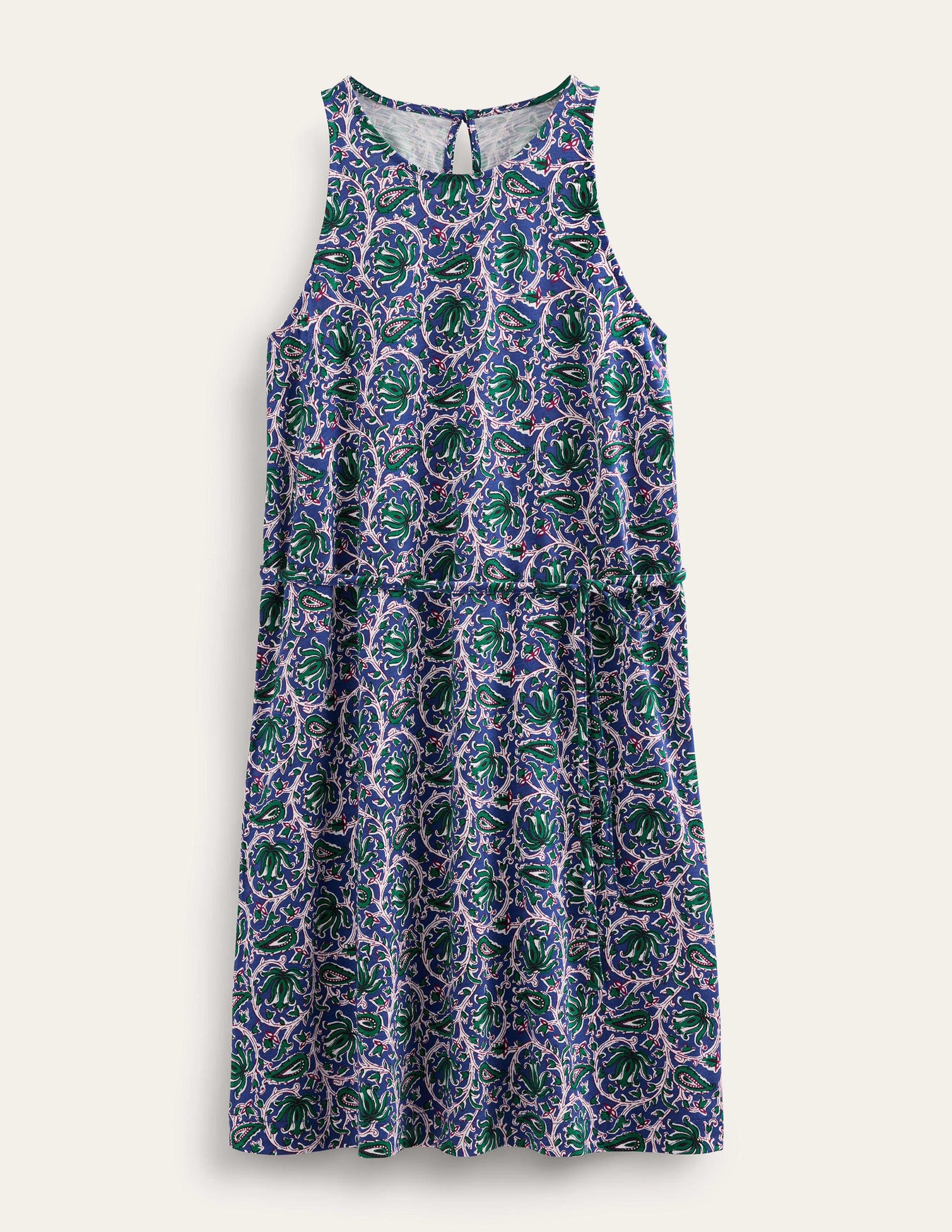 Robe trapèze en jersey-Bleu vague, motif Botanic Vine-5