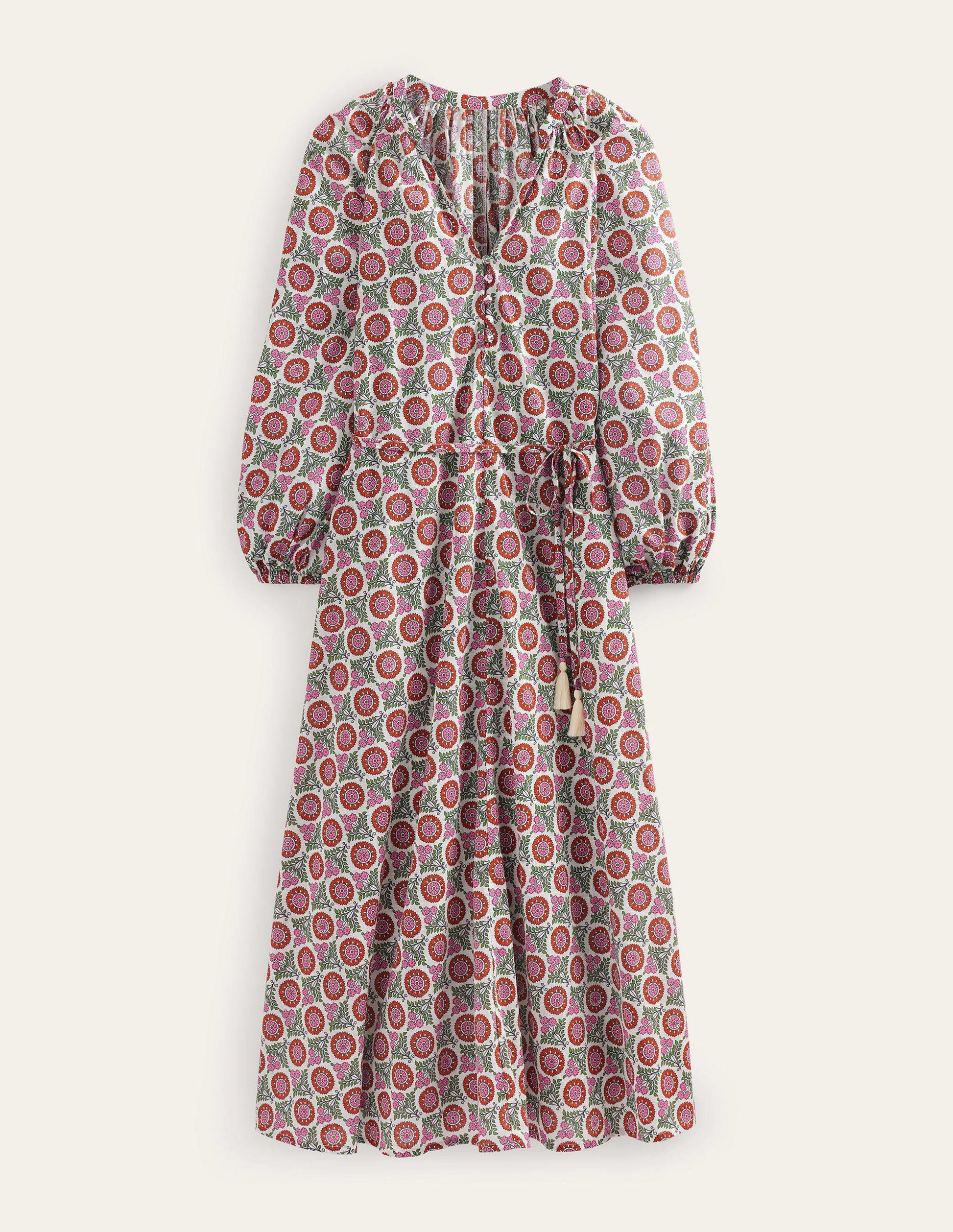 Maxikleid aus Baumwolle mit Keilausschnitt-Gin Fizz, Sonnenblumenzweig-5