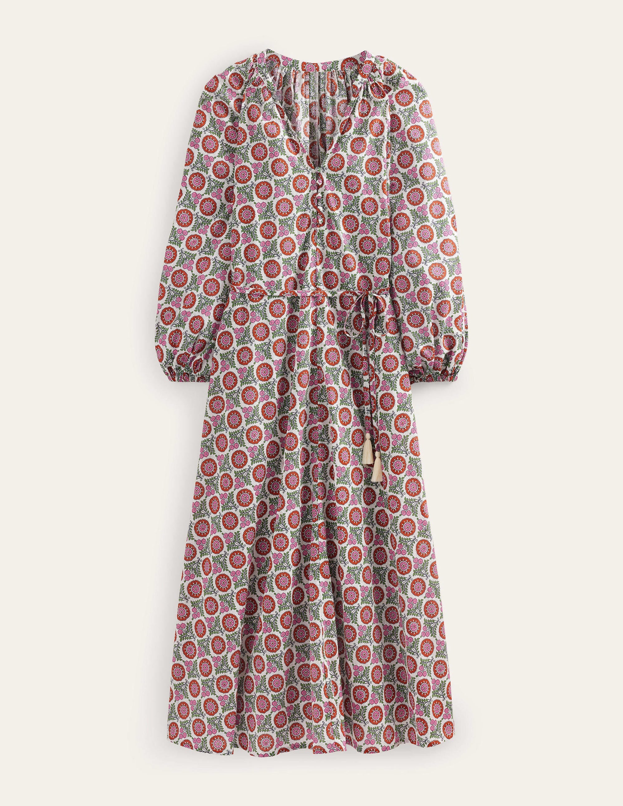 Maxikleid aus Baumwolle mit Keilausschnitt-Gin Fizz, Sonnenblumenzweig - Image 5