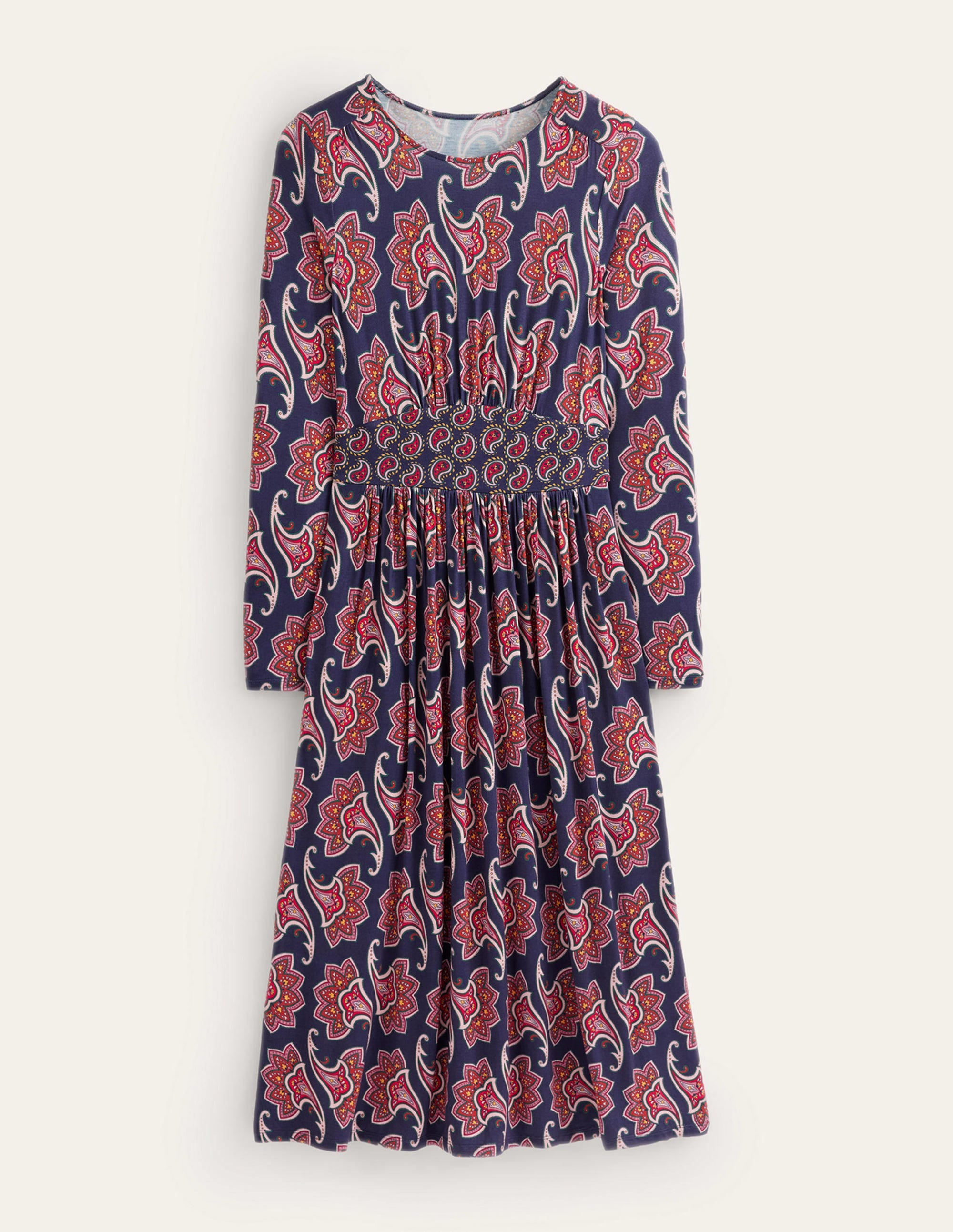 Thea Jersey-Midikleid mit langen Ärmeln-Französisches Marineblau, Paisley-Amaryllis - Image 6