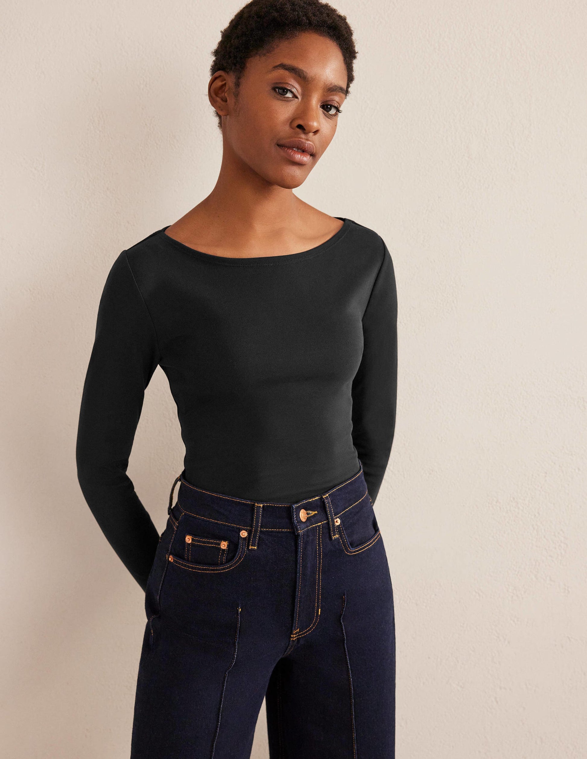 Basic-Shirt mit U-Boot-Ausschnitt-Schwarz-1