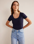 Kurzärmeliges Basic-T-Shirt-Marineblau