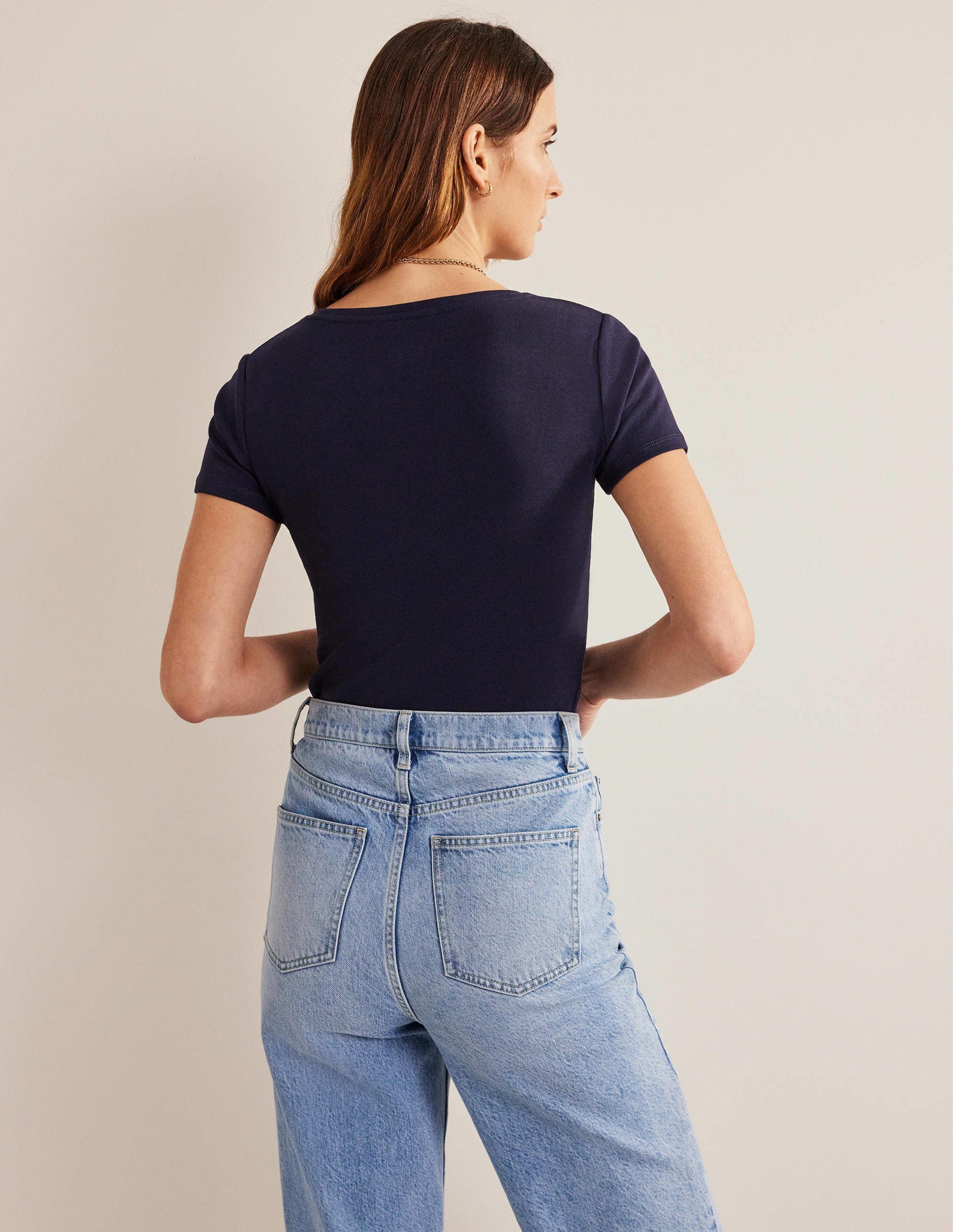 Kurzärmeliges Basic-T-Shirt-Marineblau-3