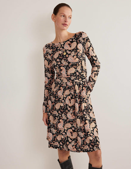 Abigail Jerseykleid-Schwarz, Paisleymuster