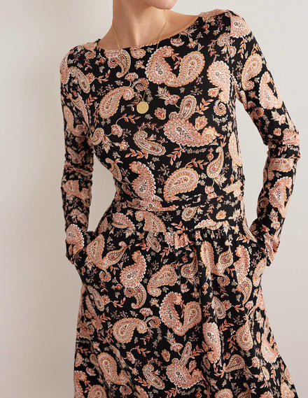 Abigail Jerseykleid-Schwarz, Paisleymuster