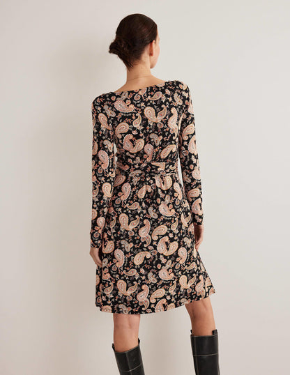 Abigail Jerseykleid-Schwarz, Paisleymuster-3