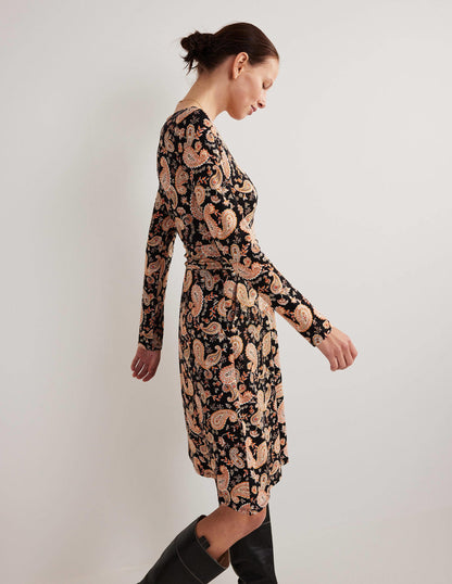 Abigail Jerseykleid-Schwarz, Paisleymuster-4