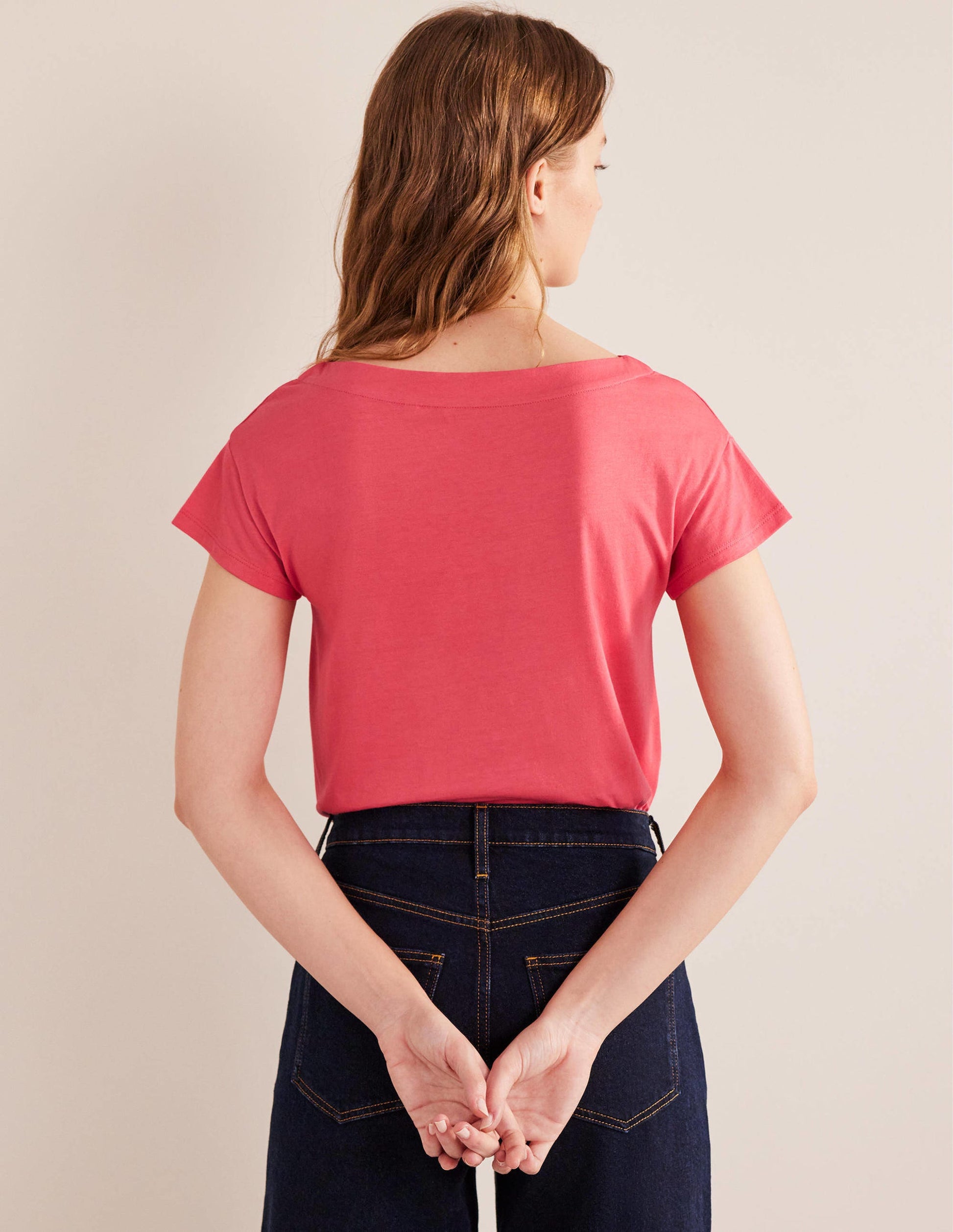 Superweiches T-Shirt mit U-Boot-Ausschnitt-Korallenrot-3