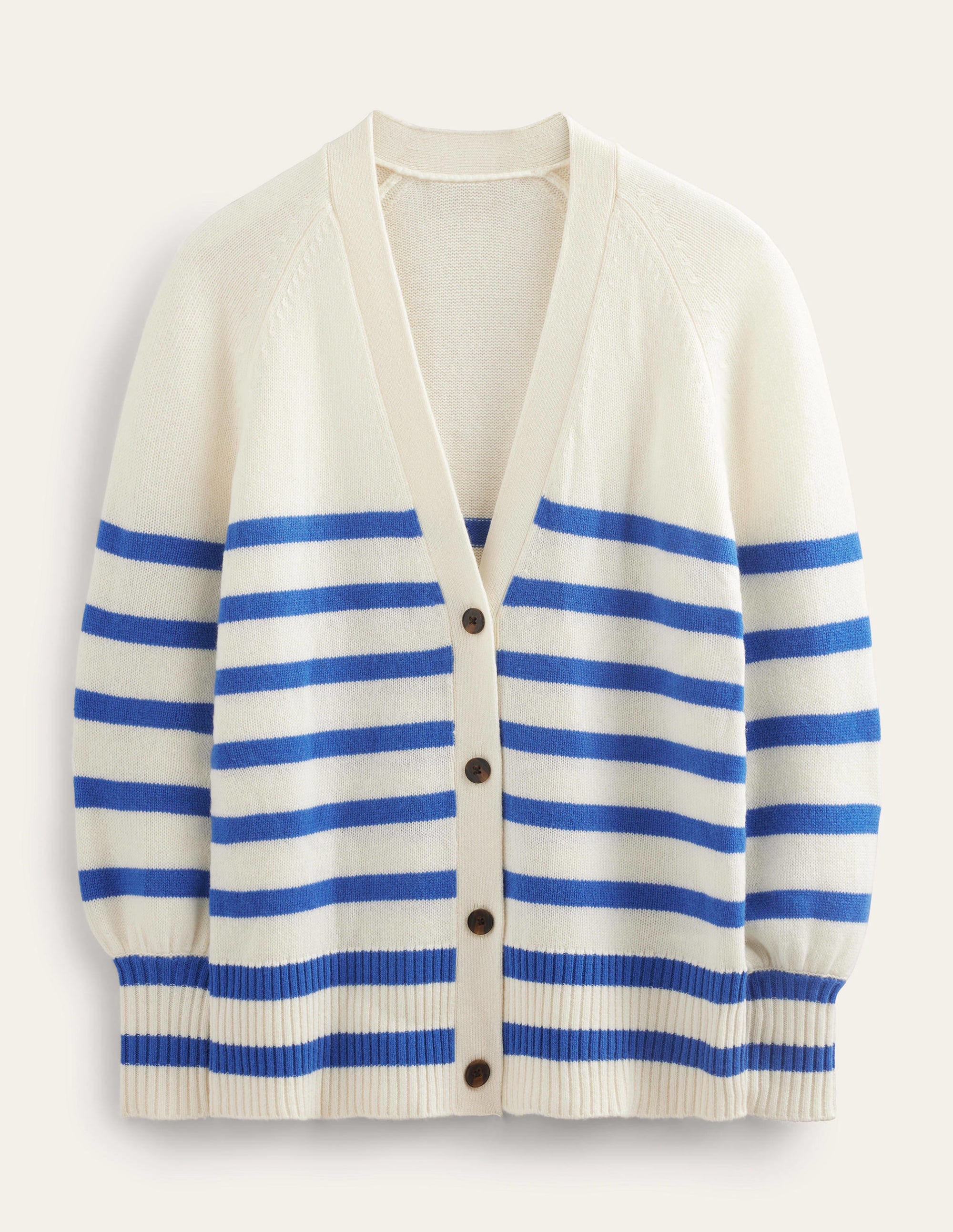 Langer Kaschmircardigan-Ivory, Bright Blue Stripe - Image 5