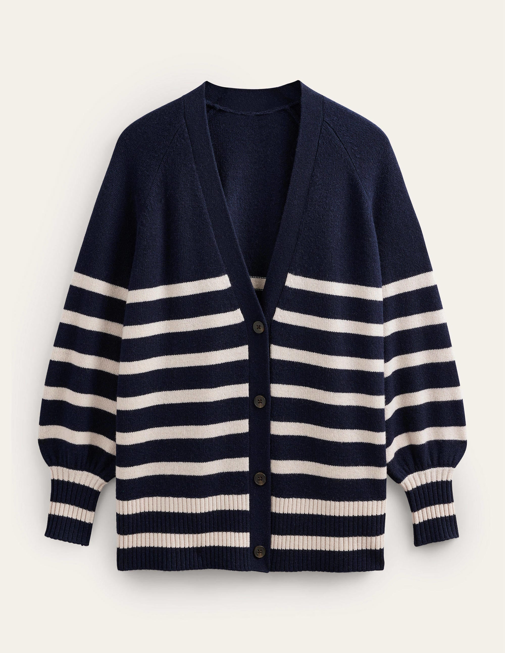 Gilet long en cachemire-Bleu marine, rayé chinchilla - Image 5