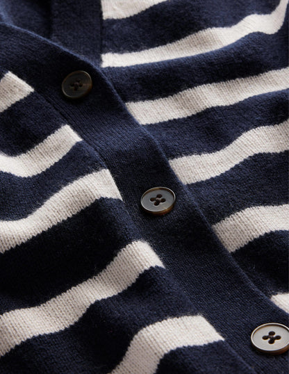 Langer Kaschmircardigan-Navy/Mausgrau, Gestreift