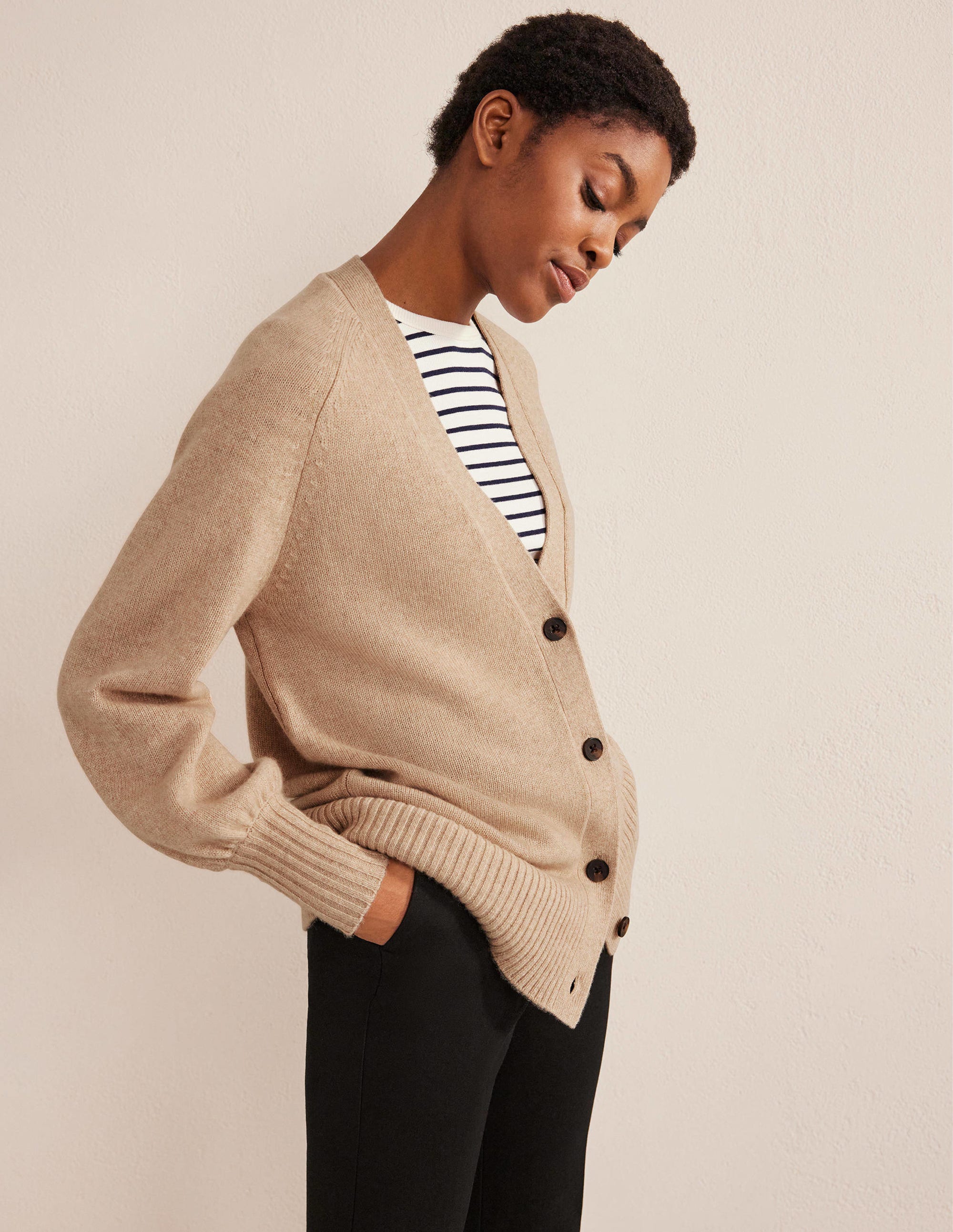 Gilet long en cachemire-Chinchilla chiné - Image 1