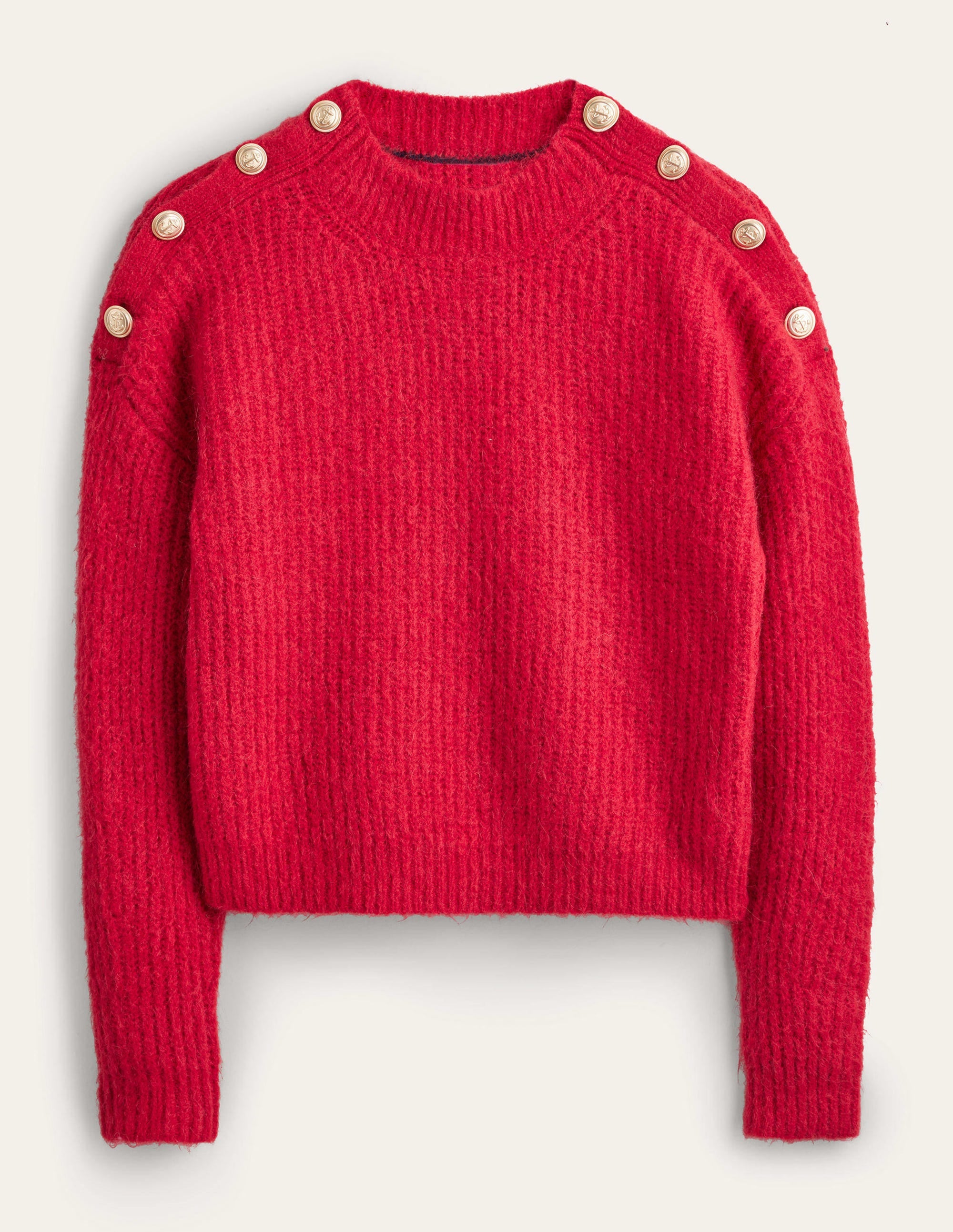 Rippstrickpullover mit Knöpfen an der Schulter-Rubinrot - Image 6