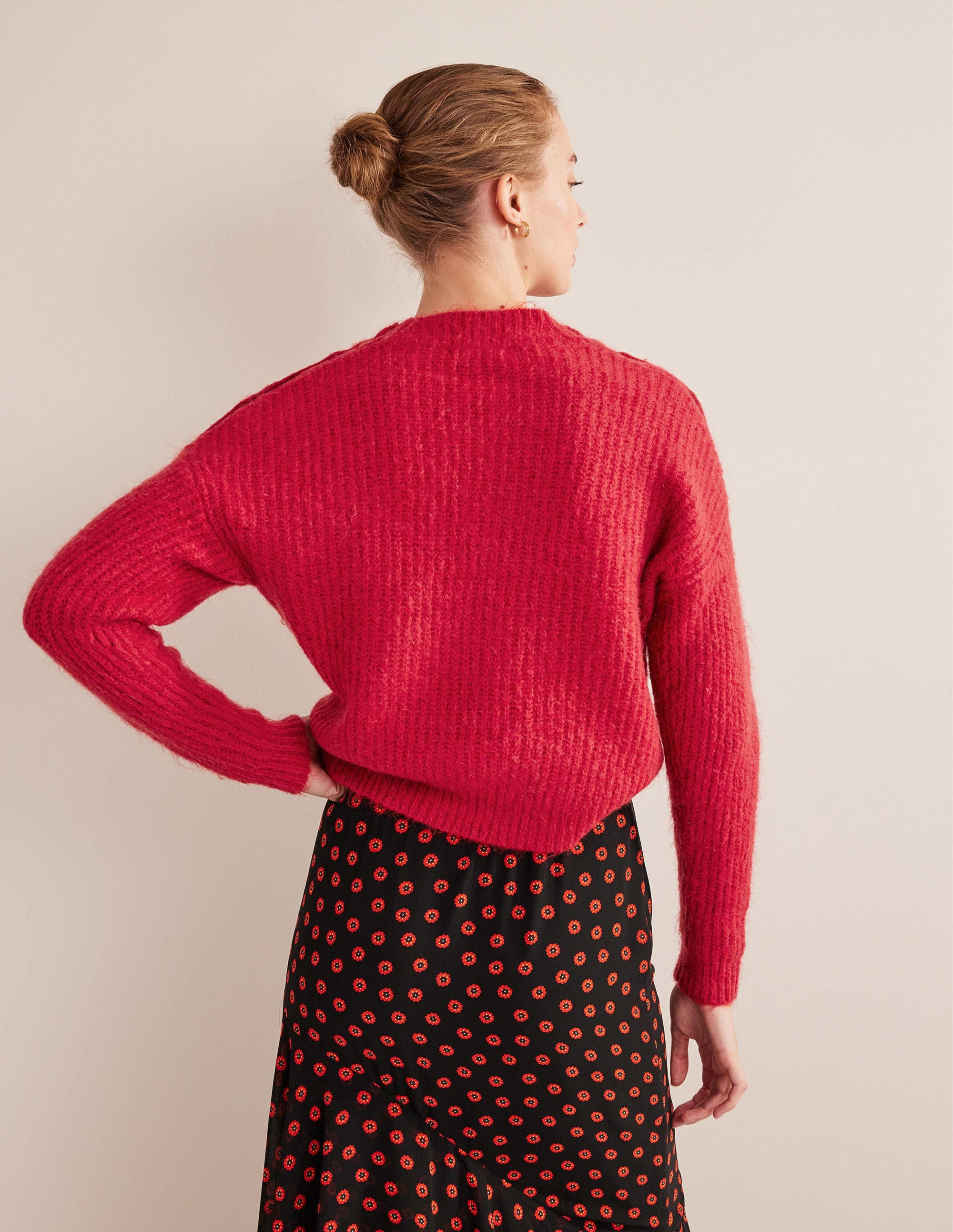 Rippstrickpullover mit Knöpfen an der Schulter-Rubinrot - Image 3