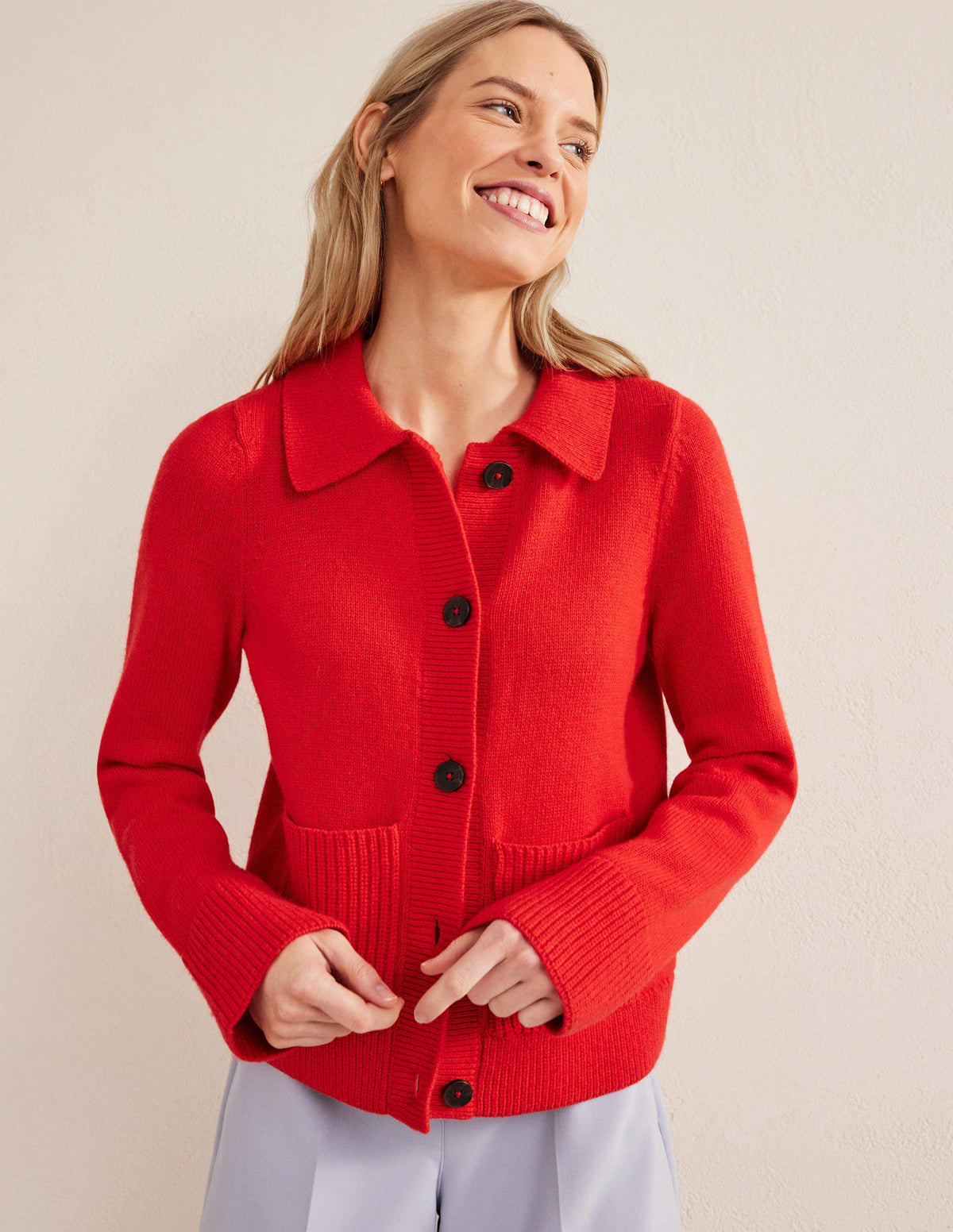 Collared Cardigan-High Risk Red - Image 2
