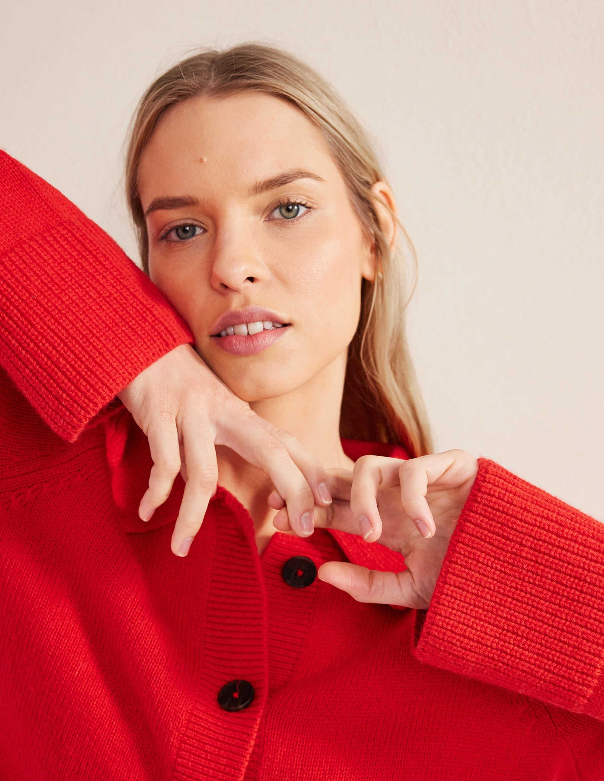 Collared Cardigan-High Risk Red - Image 3