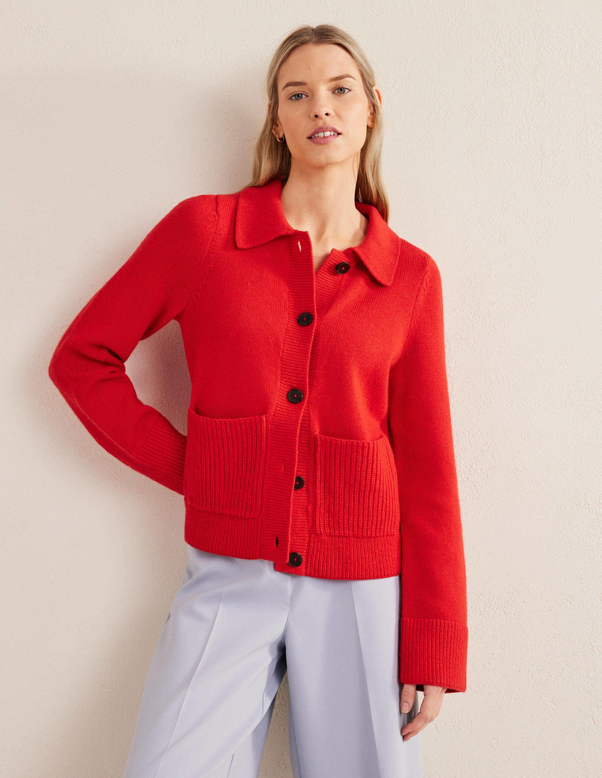 Collared Cardigan-High Risk Red - Image 5