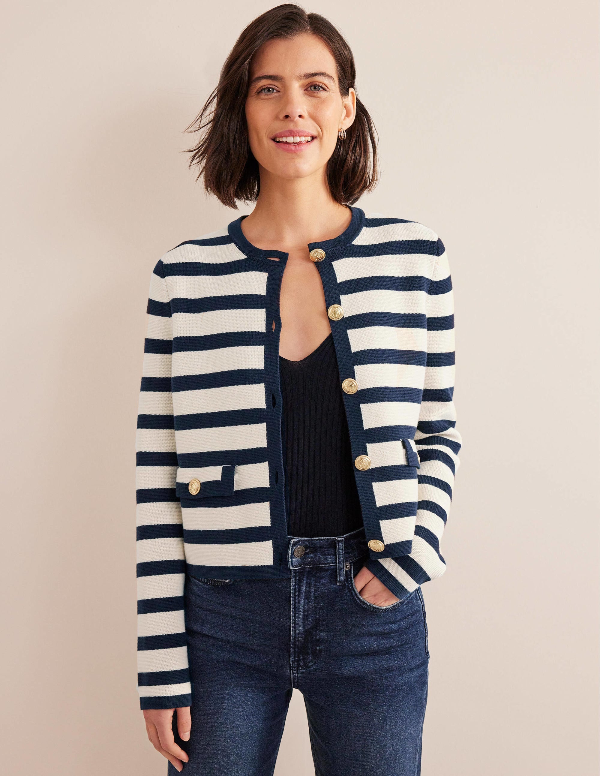 Holly Cardigan-Naturweiß/Navy, Gestreift - Image 4